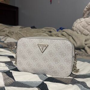 GUESS Beige Crossbody Bag with Gold Accents